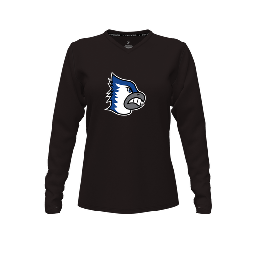 [CUS-DFW-TEES-CMF-VNK-LSL-BLK-FYXS-LOGO2] Decker Comfort T-Shirt (Female Youth XS, Black, V Neck, Logo 2, Long Sleeve)