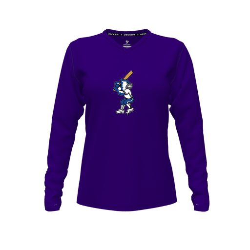 [CUS-DFW-TEES-CMF-VNK-LSL-PUR-FYXS-LOGO3] Decker Comfort T-Shirt (Female Youth XS, Purple, V Neck, Logo 3, Long Sleeve)