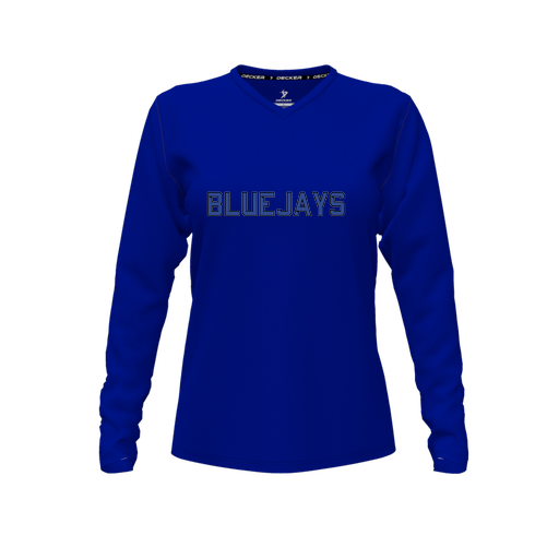[CUS-DFW-TEES-PER-VNK-LSL-RYL-FYXS-LOGO1] Decker Performance T-Shirt (Female Youth XS, Royal, V Neck, Logo 1, Long Sleeve)