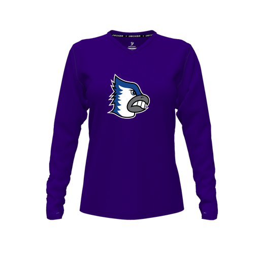 [CUS-DFW-TEES-CMF-VNK-LSL-PUR-FYXS-LOGO2] Decker Comfort T-Shirt (Female Youth XS, Purple, V Neck, Logo 2, Long Sleeve)