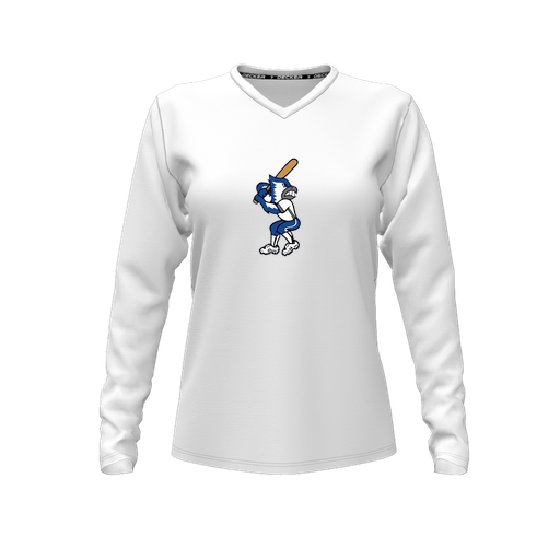 [CUS-DFW-TEES-PER-VNK-LSL-WHT-FYXS-LOGO3] Decker Performance T-Shirt (Female Youth XS, White, V Neck, Logo 3, Long Sleeve)