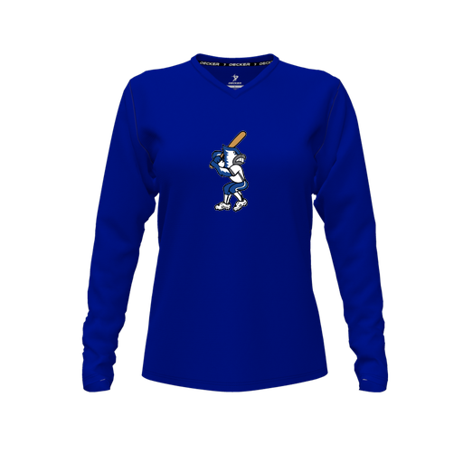 [CUS-DFW-TEES-PER-VNK-LSL-RYL-FYXS-LOGO3] Decker Performance T-Shirt (Female Youth XS, Royal, V Neck, Logo 3, Long Sleeve)